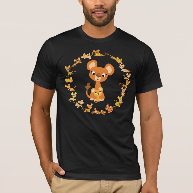 Cute Cartoon Lionesses Mandala T-Shirt (Front)