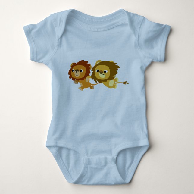 Cute Cartoon Lions in a Hurry Baby Clothing Bodysuit (Front)