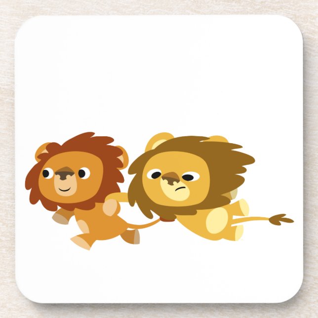 Cute Cartoon Lions in a Hurry  Coasters Set (Front)