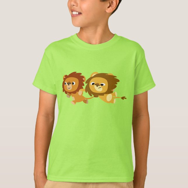 Cute Cartoon Lions in a Hurry Kids T-Shirt (Front)