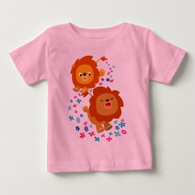 Cute Cartoon Lions In The Garden Baby T-Shirt (Front)