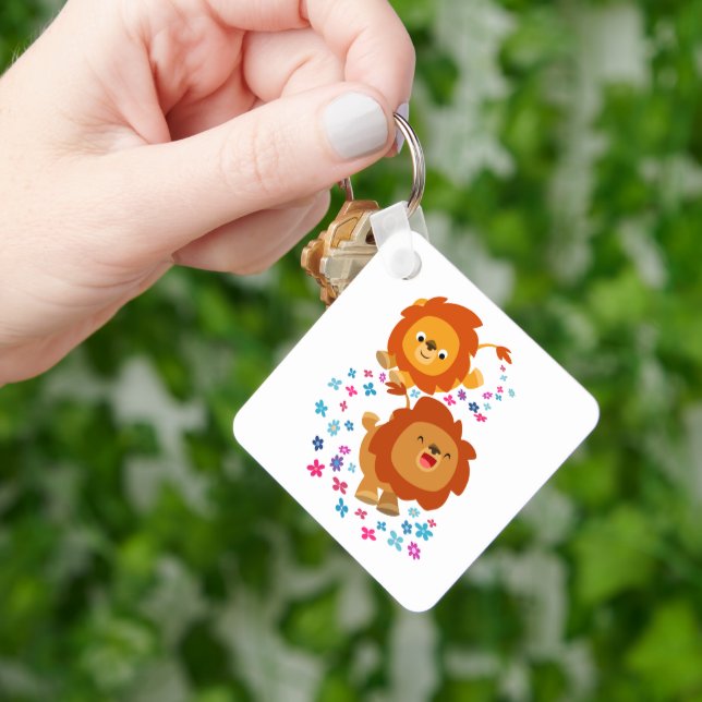Cute Cartoon Lions In The Garden Keychain (Hand)