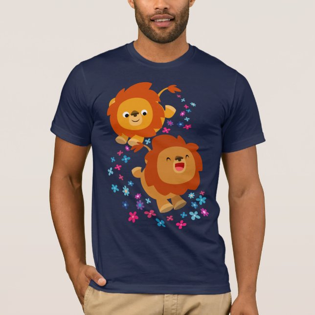 Cute Cartoon Lions In The Garden T-Shirt (Front)