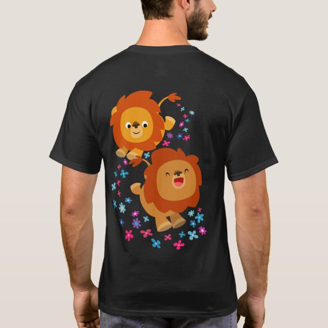 Cute Cartoon Lions In The Garden T-Shirt (Back) (Back)