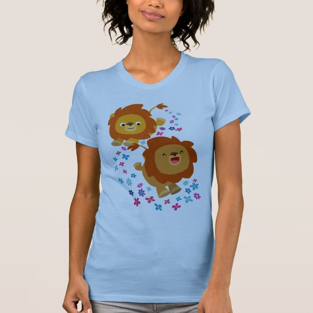 Cute Cartoon Lions In The Garden Women T-Shirt (Front)