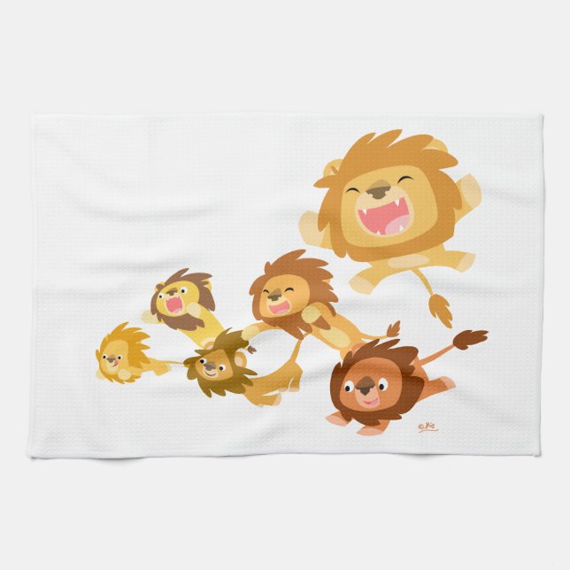 Cute Cartoon Lions' Parade Kitchen Towel (Horizontal)