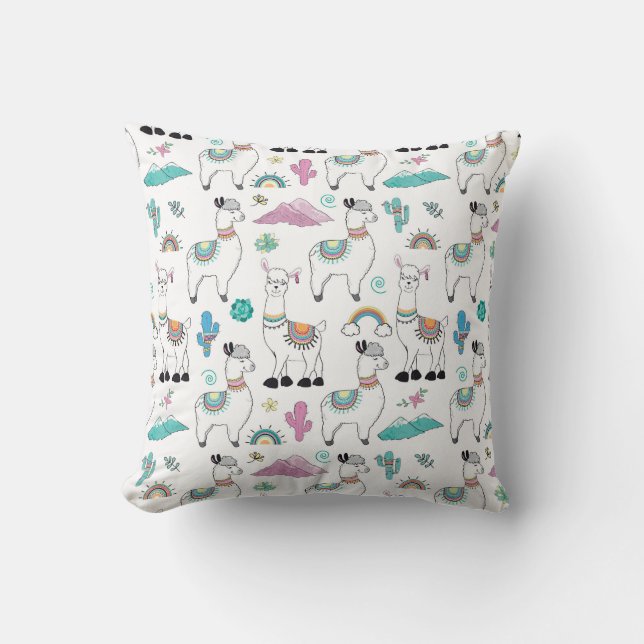 Cute Cartoon Llama Pattern Cushion (Front)
