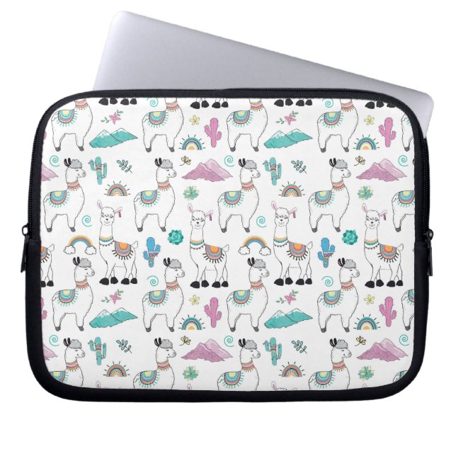 Cute Cartoon Llama Pattern Laptop Sleeve (Front)