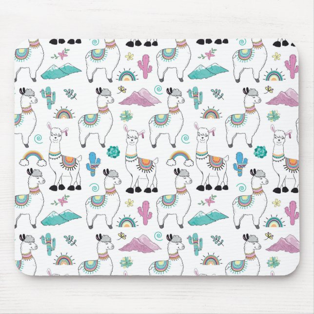 Cute Cartoon Llama Pattern Mouse Pad (Front)