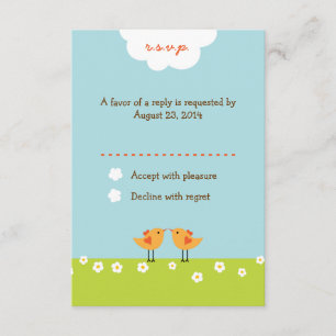 Cute Cartoon Love Birds (Day) Wedding RSVP Card