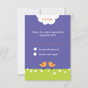 Cute Cartoon Love Birds (Night) Wedding RSVP Card