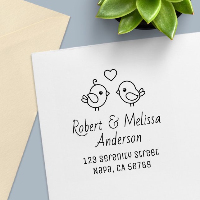 Cute Cartoon Lovebirds Couple Address Self-inking Stamp (Creator Uploaded)