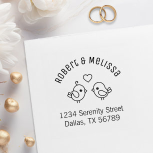 Cute Cartoon Lovebirds Couple Arch Address Rubber Stamp