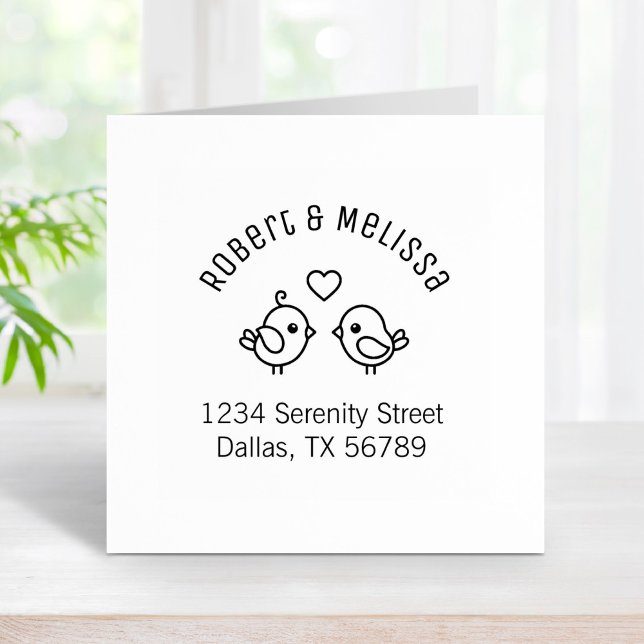 Cute Cartoon Lovebirds Couple Arch Address Rubber Stamp (Creator Uploaded)