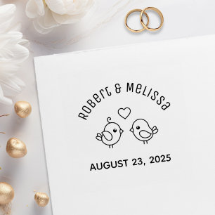 Cute Cartoon Lovebirds Couple Wedding Anniversary Rubber Stamp