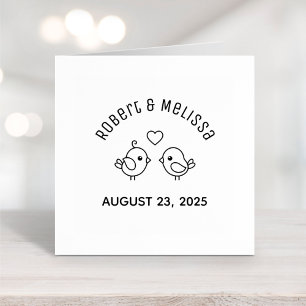 Cute Cartoon Lovebirds Couple Wedding Anniversary  Rubber Stamp