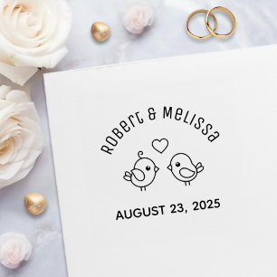 Cute Cartoon Lovebirds Couple Wedding Anniversary Self-inking Stamp