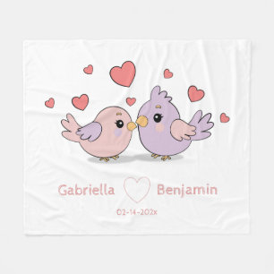 Cute Cartoon Lovebirds Pink Heart Valentine’s Day Fleece Blanket