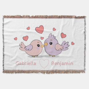 Cute Cartoon Lovebirds Pink Heart Valentine’s Day Throw Blanket