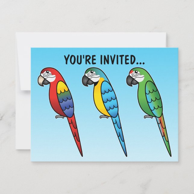 Cute Cartoon Macaw Parrot Birds Invitation (Front)