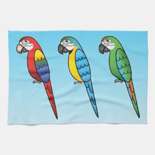 Cute Cartoon Macaw Parrot Birds Tea Towel