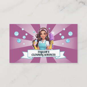 Cute Cartoon Maid House Cleaning Service Business Card