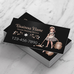 Cute Cartoon Maid House Cleaning Service Business Card