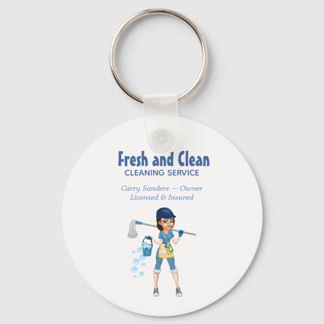 Cute Cartoon Maid House Cleaning Service Key Ring (Front)