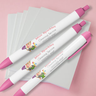 Cute Cartoon Maid House Cleaning Services Business Black Ink Pen