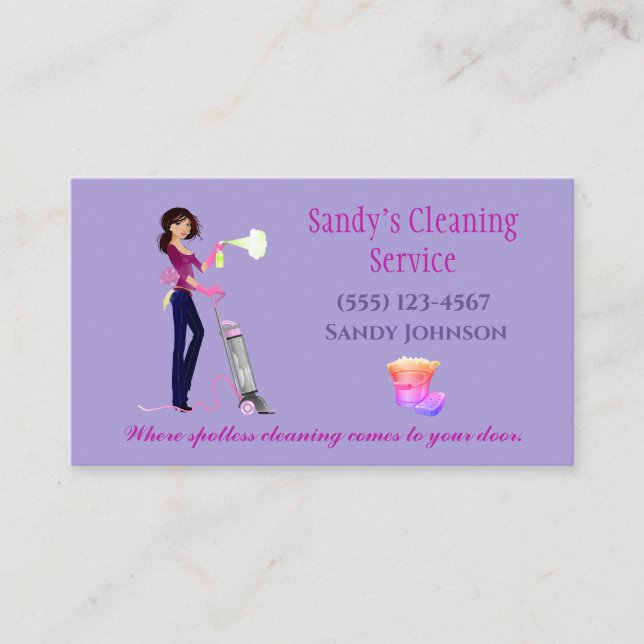 Cute Cartoon Maid Professional Cleaning Services Business Card (Front)