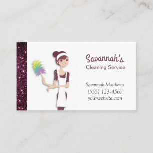 Cute Cartoon Maid Sparkle House Cleaning Services Business Card