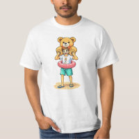 Cute Cartoon Man with Giant Teddy Bear Summer Fun