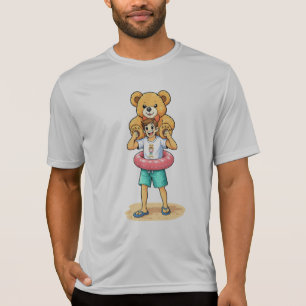 Cute Cartoon Man with Giant Teddy Bear Summer Fun T-Shirt