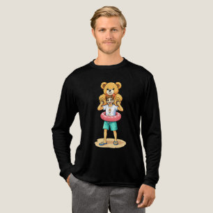 Cute Cartoon Man with Giant Teddy Bear Summer Fun Tri-Blend Shirt