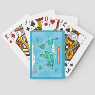 Cute Cartoon Map of the World with Extras Playing Cards