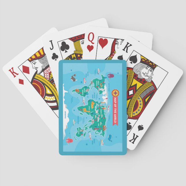 Cute Cartoon Map of the World with Extras Playing Cards (Back)