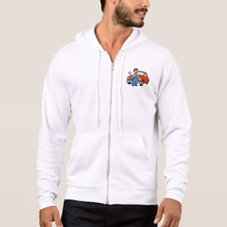 Cute Cartoon Mechanic with Red Car Illustration Hoodie