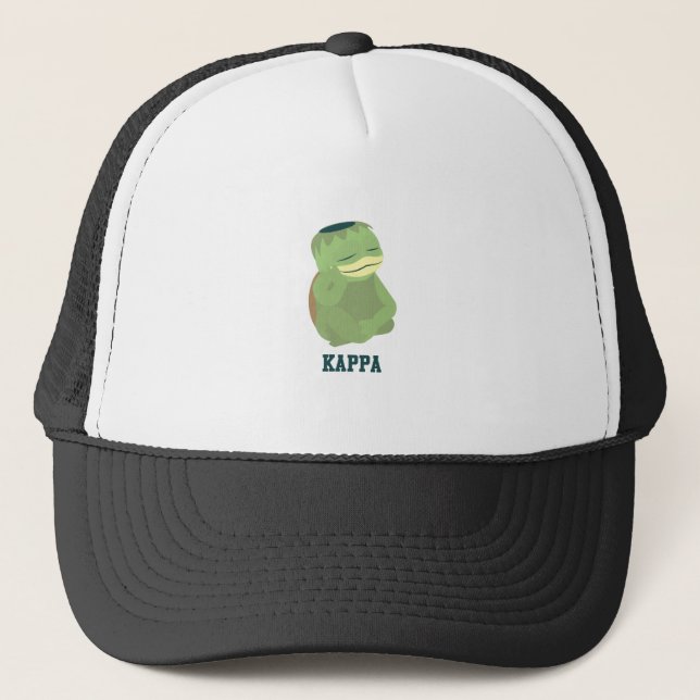 Cute Cartoon Meditating Kappa Trucker Hat (Front)