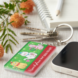 Cute Cartoon Meowy Christmas Cats in Santa Hats Key Ring