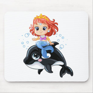 Cute cartoon mermaid and orca mouse pad