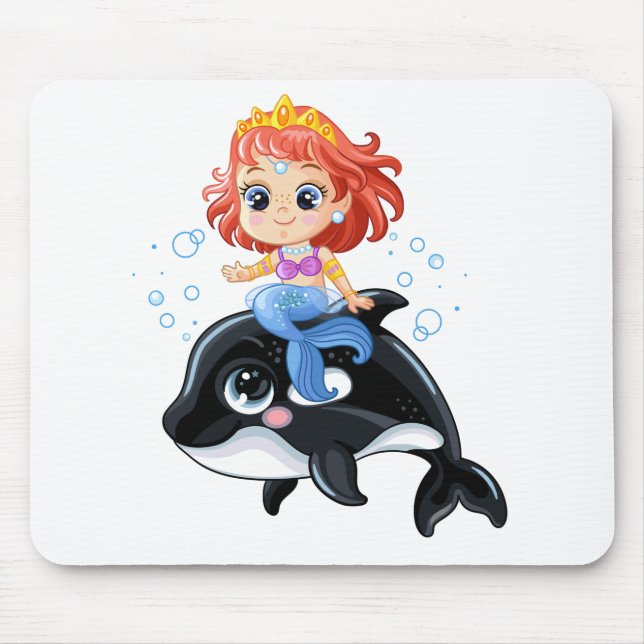 Cute cartoon mermaid and orca mouse pad (Front)
