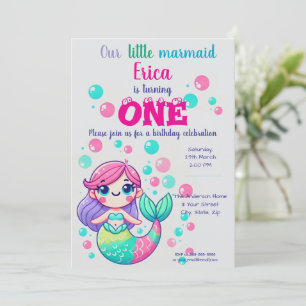 Cute Cartoon Mermaid Birthday Invitation Sea Party