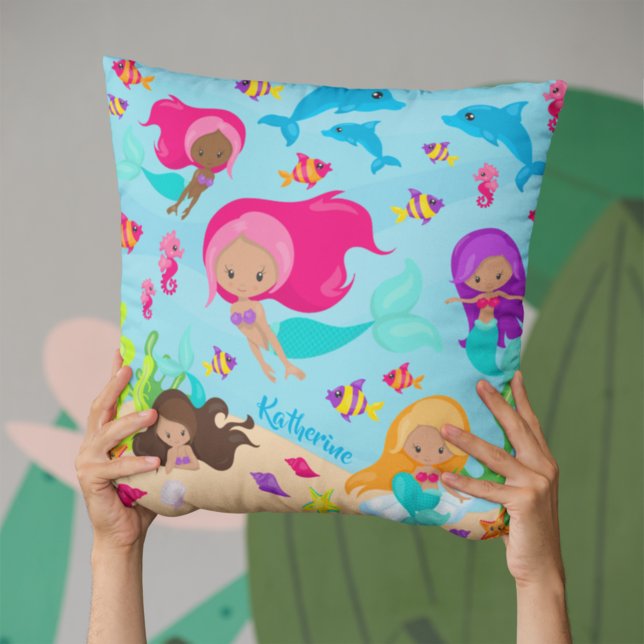 Cute Cartoon Mermaid Little Girl Under the Sea Cushion (Creator Uploaded)