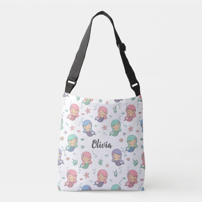 Cute Cartoon Mermaid Pattern Crossbody Bag (Front)