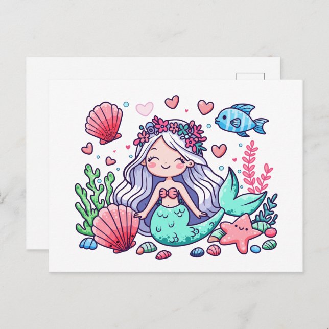 Cute Cartoon Mermaid  Postcard (Front/Back)