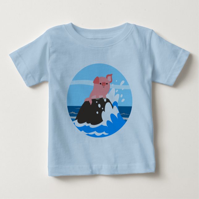 Cute Cartoon Merpig on a Rock Baby T-Shirt (Front)