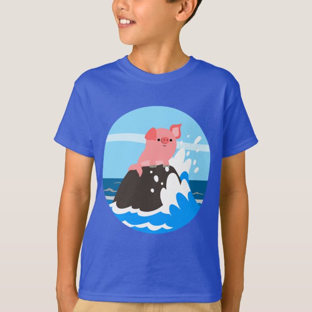 Cute Cartoon Merpig on a Rock Kids T-Shirt (Front)