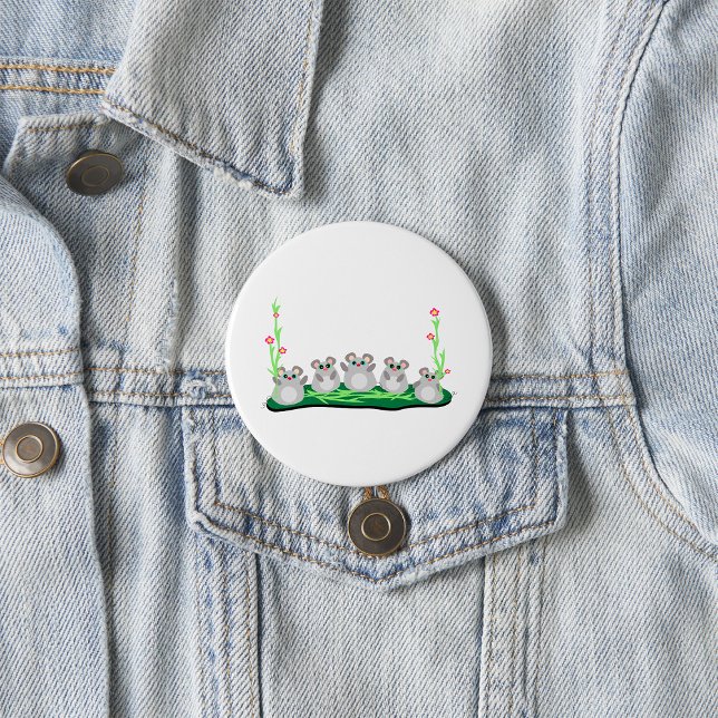 Cute Cartoon Mice on Grass with Flowers  7.5 Cm Round Badge (Creator Uploaded)