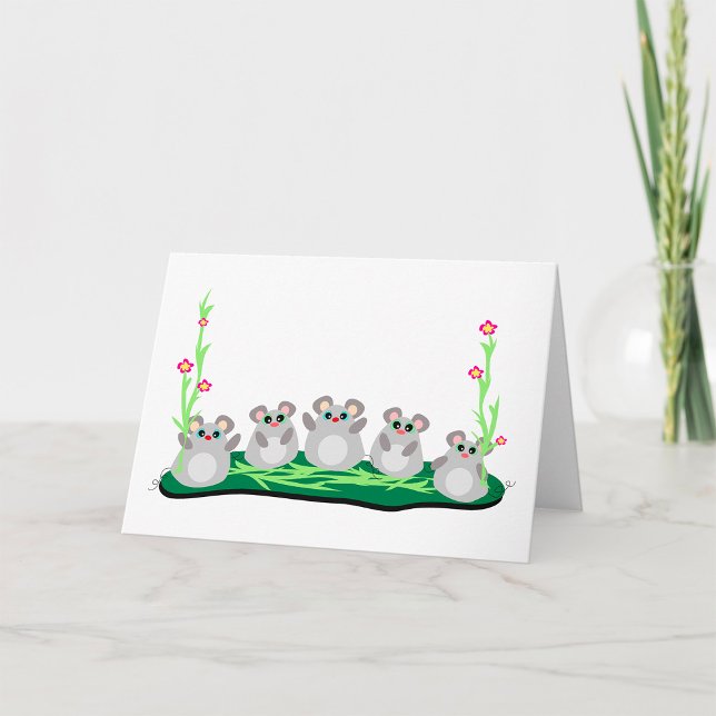 Cute Cartoon Mice on Grass with Flowers  Card (Creator Uploaded)