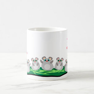 Cute Cartoon Mice on Grass with Flowers  Coffee Mug